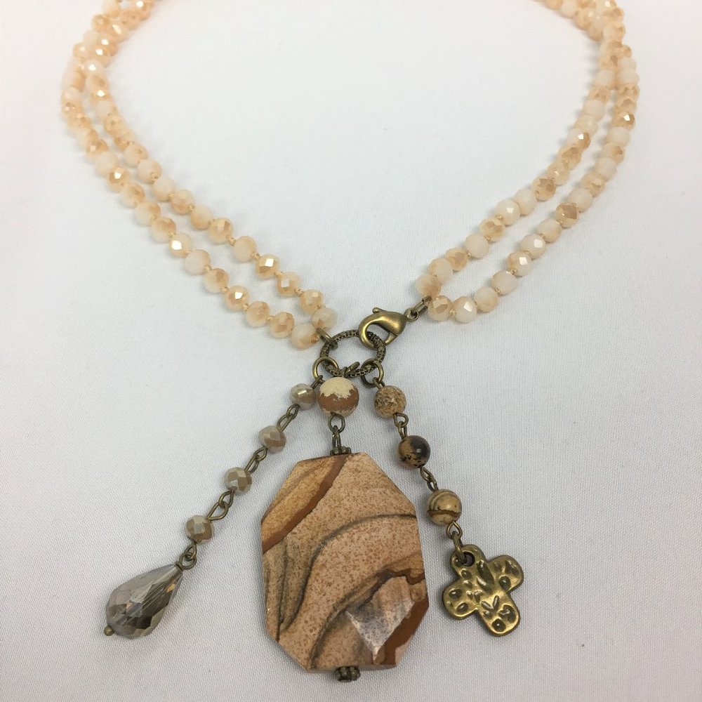 Beautiful Natural Stone Beaded Dangle Necklace - Picture 6 of 6